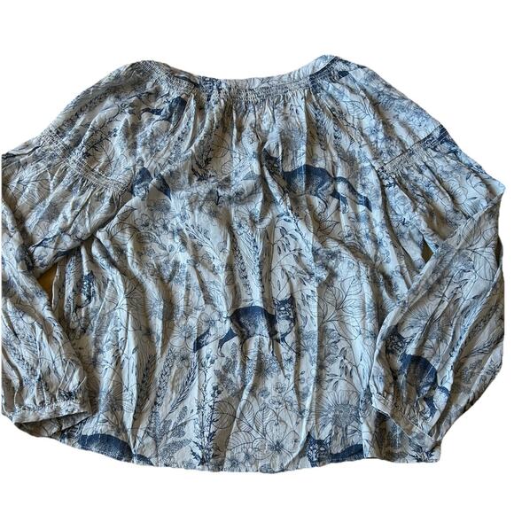 Fox Animal Print Blouse Boho Peasant Shirt Sheer Pinstripe Wildlife Fairy M-L - Picture 9 of 13